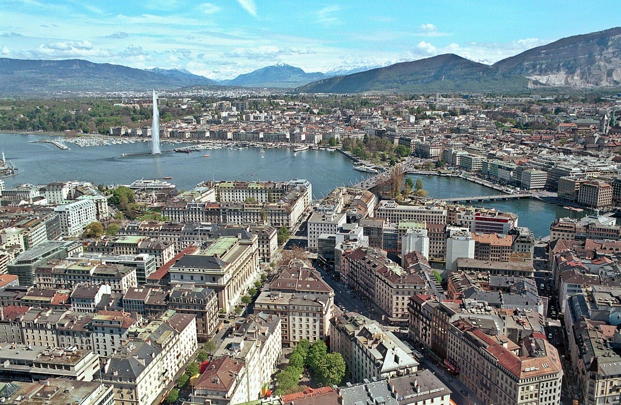 Geneva, Switzerland with Lake Leman and the Jet d'Eau